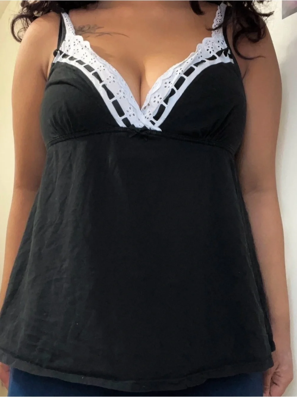 Victoria's Secret Black Babydoll Camisole with Lace Trim Size Medium